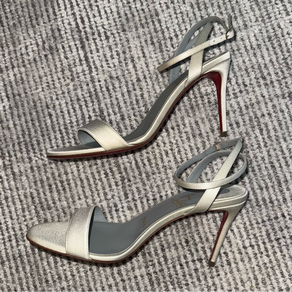 New Christian Louboutin Loubigirl 85 Satin Heels Sandals Cream White Bridal 38 - Picture 6 of 16
